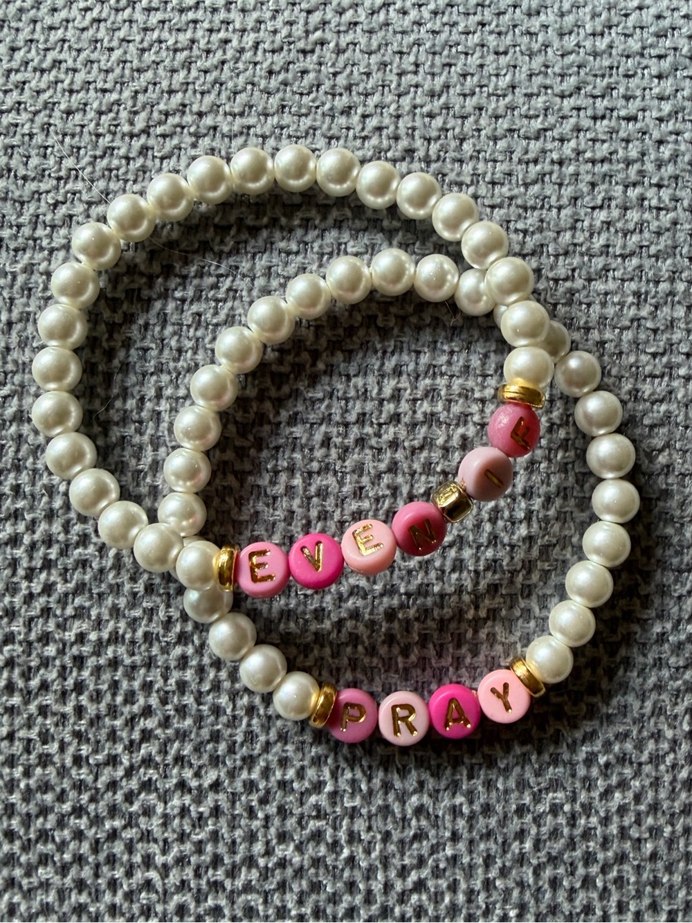 {Handmade} Faux Pearl Bracelet Set with “Even If Pray” Message